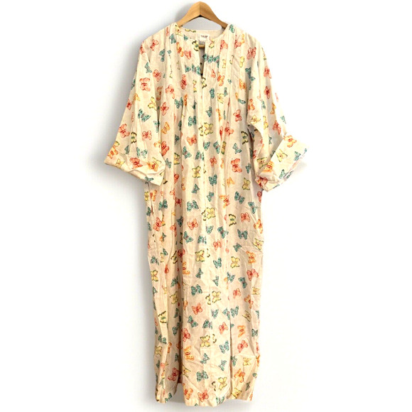 VTG Talbots Intimates Butterfly Print Cotton Robe Size L Hong Kong 90s Nightgown - Picture 1 of 7